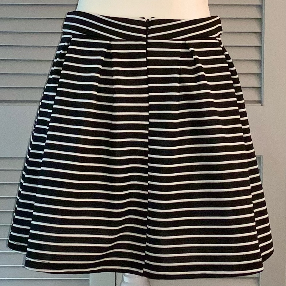 Black and White Striped Pleated Mini Skirt - Picture 2 of 6